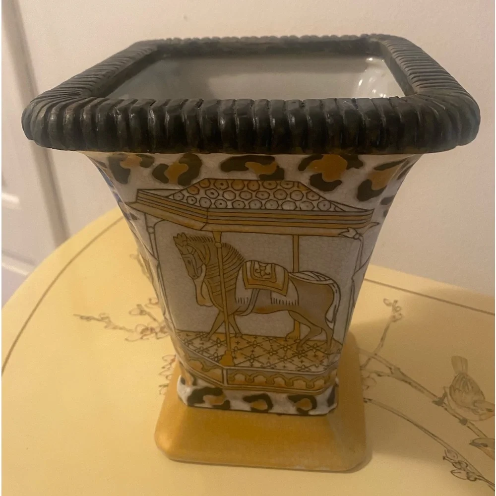 RARE FIND -  Vase Planter Crackle Finish Leopard Horse Elephant by Formalities